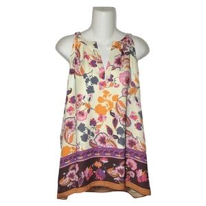 Tabitha Webb Sleeveless V-Neck Floral Tank Blouse Tunic Top w/ liner, Women's XL